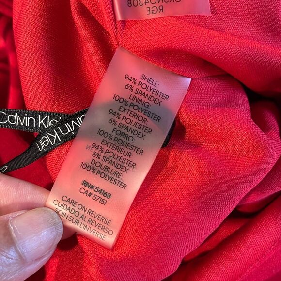 Calvin Klein Womens Cold Shoulder Flutter Sleeve Tie Belt Jumpsuit Red Size 2 - Picture 7 of 11